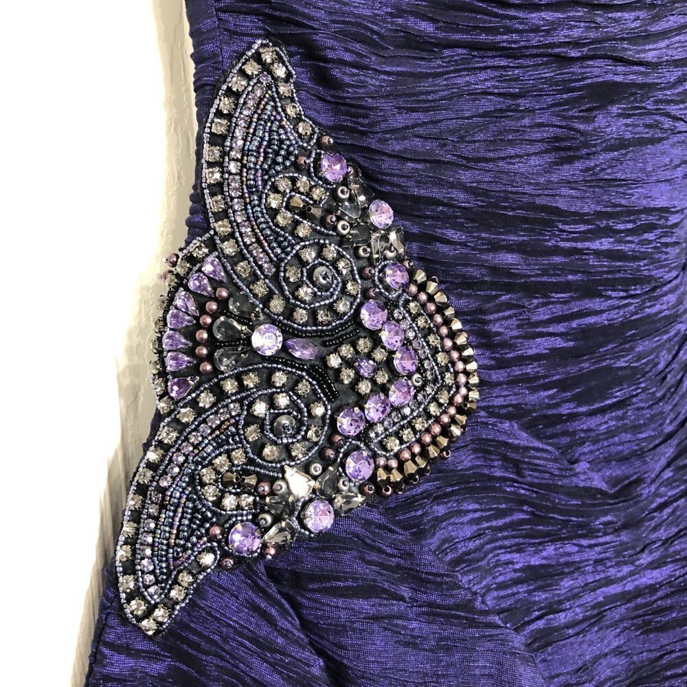 ELIZA J One Shoulder Cocktail Dress Purple & Black w Rhinestone Beading - Size 6 - Picture 3 of 5